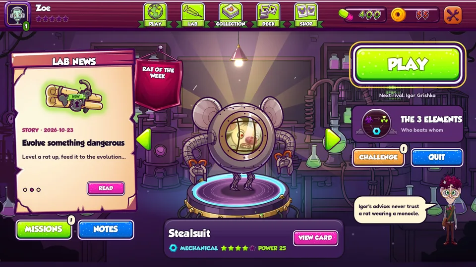 The Laboratz lobby with a featured rat on its pedestal and Igor
